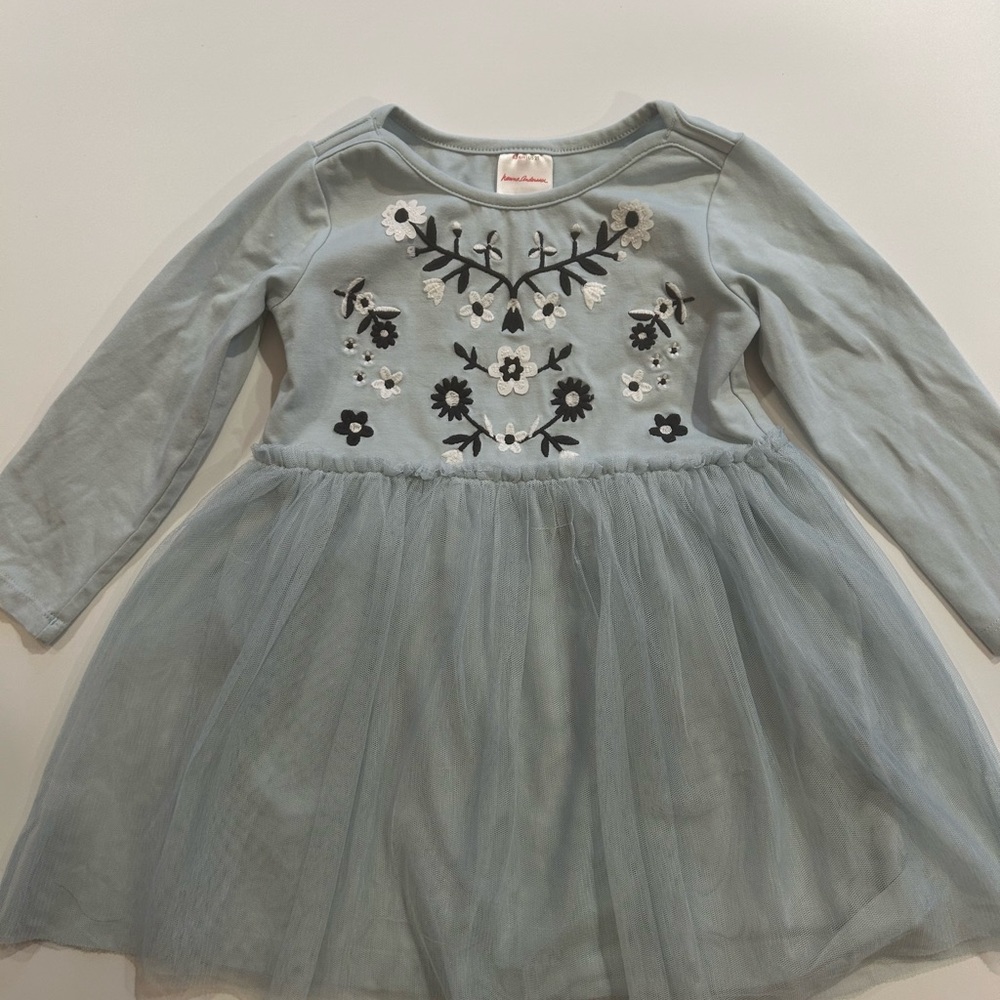 Hanna Anderson size 2T Floral Embroidered Dress in Blue/Gray